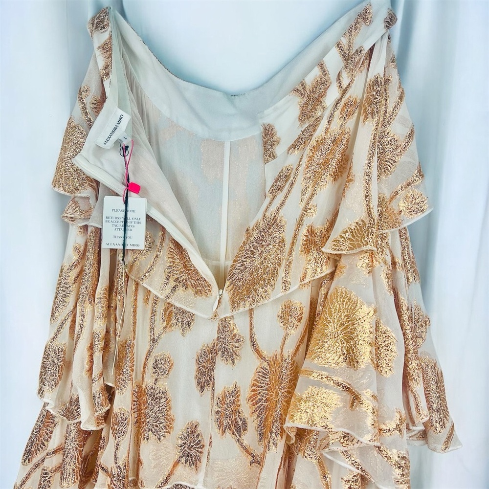 Alexandra Miro Cordelia Tiered Ruffle Maxi Skirt Gold Metallic Floral Large L - Picture 5 of 14